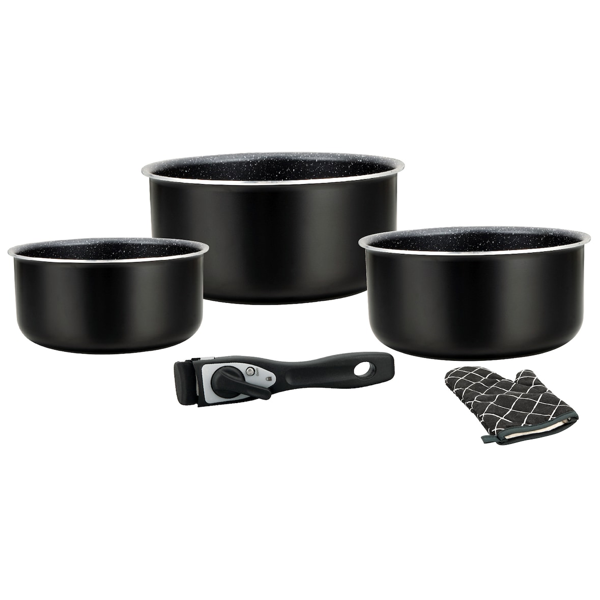 Batterie de cuisine revêtement pierre avec manche amovible 5 pièces noir  HG8051-BLK usage non-intensif Herzberg
