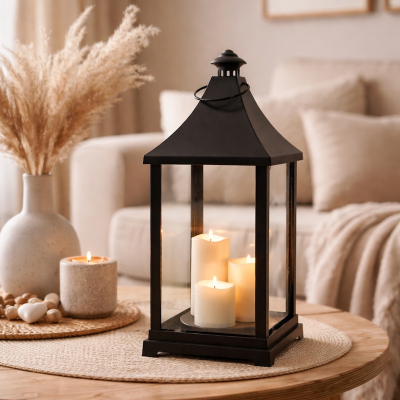 XXL Laterne Windlicht Stalllaterne Gartenlaterne + 3 LED Kerzen Timer