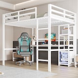 thumbnail of Hochbett 140x200 cm aus Eisenrahmen mit Schreibtisch und Steckdose – funktionales Design und hohe Sicherheit Weiß