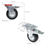 thumbnail of HMF 6790 Schwerlastrollen mit Bremse aus Vollgummi, 4 Stück, 100 mm, bis 280 kg, Schwarz
