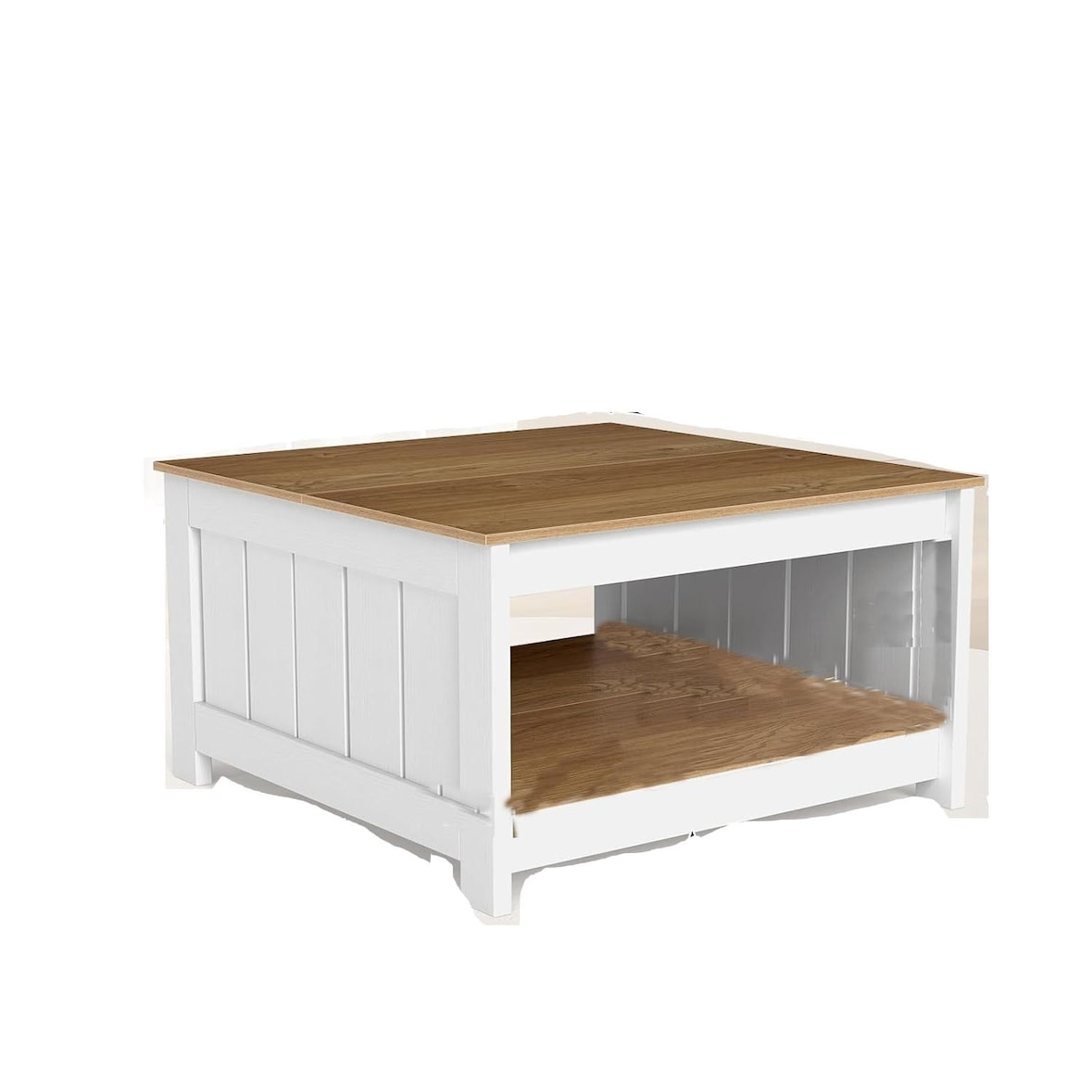 COSTWAY 2-Tier Holz Couchtisch, Landhaus Stil Beistelltisch mit Aufbewahrungsraum, Couchtisch