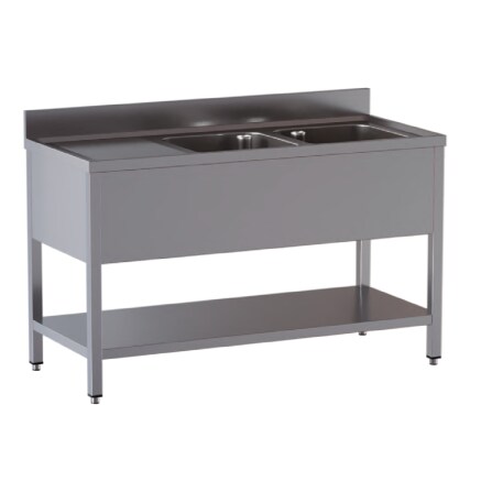 lavello acciaio inox aperto con sottopiano 2 vasche gocciolatoio sx 190x60x85