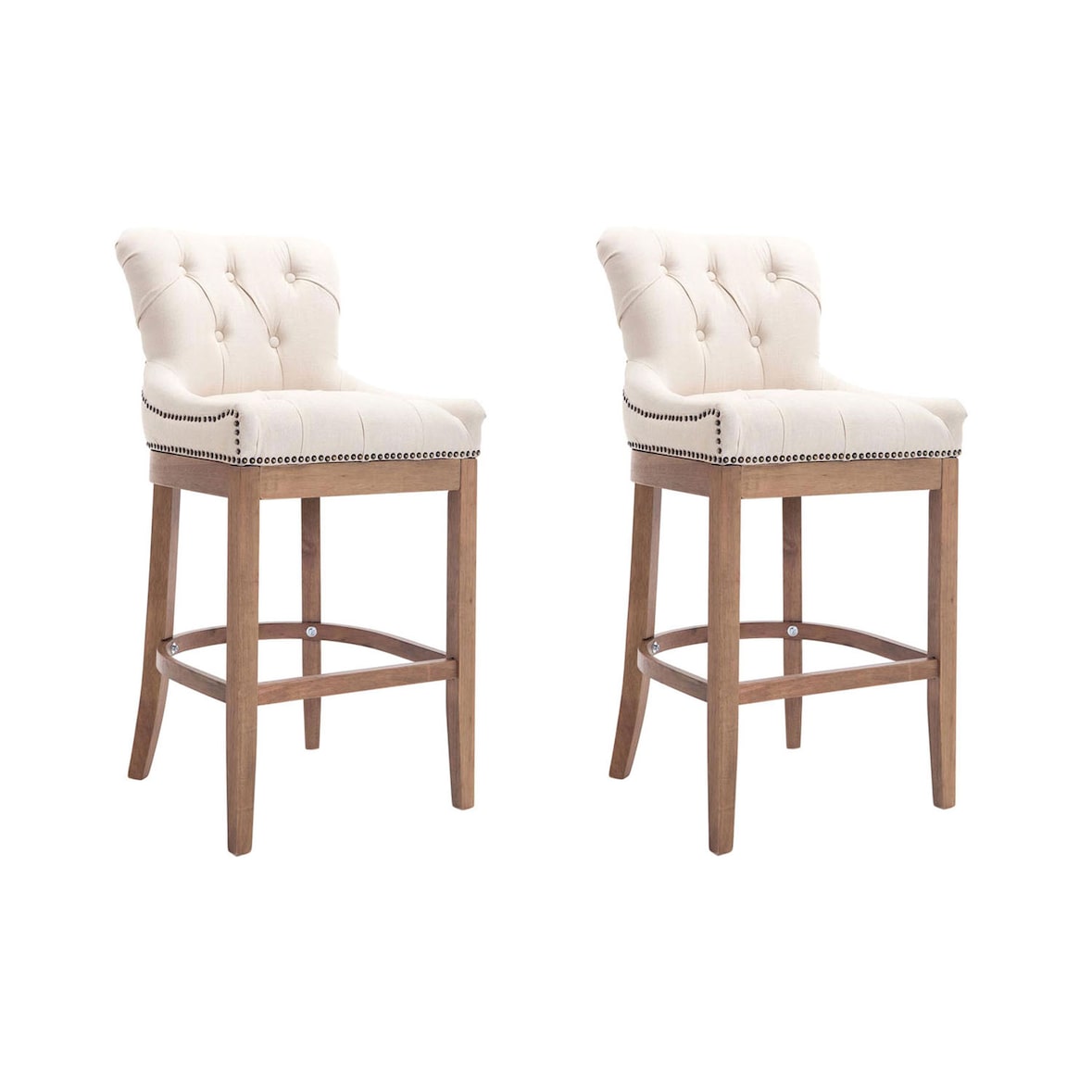 Conjunto de 2 bancos de bar Lakewood em tecido creme/antigo claro