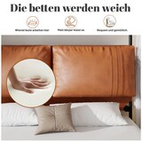 thumbnail of Multifunktionales Bett 160x200 PU-Bettgestell mit abnehmbarem Baldachin, Lattenrost inklusive, stabiles Design, modernes Schlafzimmer, Braun