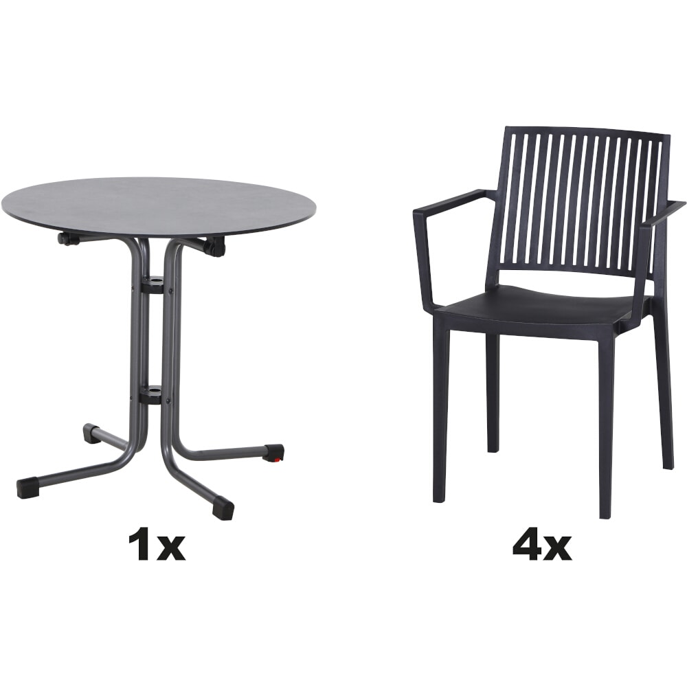 SIENA GARDEN Urban Lights Set 5teilig Lane Sessel gastrotauglich anthrazit mit Tisch Sola Ø80