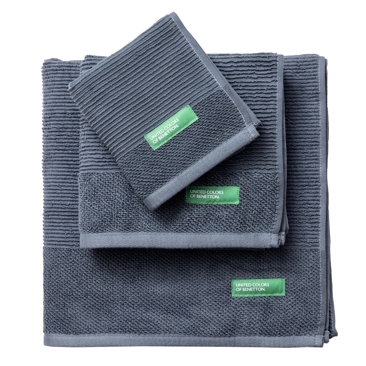 Benetton Set 3Pcs Toallas De Baño (30X50+50X90+70X140Cm) 450 Gsm 100%Algodon Gris Oscuro