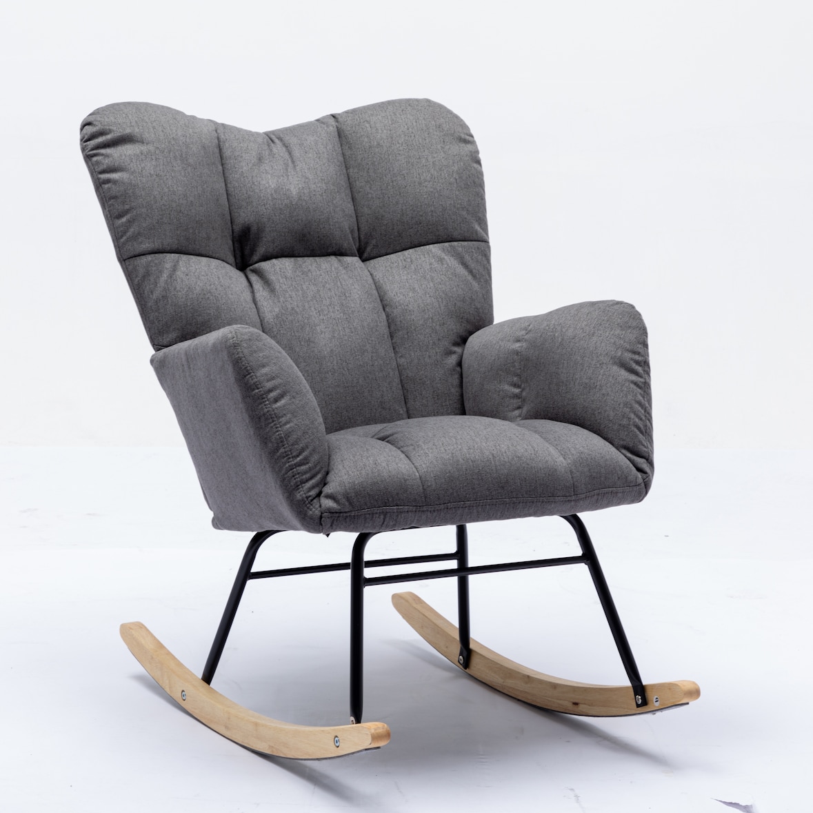 Gepolsterter Schaukelstuhl Grau 80x70x95 cm – Leinenstoff, Holz- & Metallrahmen, ergonomisch, Wohnzimmer & Schlafzimmer