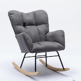thumbnail of Gepolsterter Schaukelstuhl Grau 80x70x95 cm – Leinenstoff, Holz- & Metallrahmen, ergonomisch, Wohnzimmer & Schlafzimmer