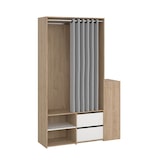 thumbnail of Kimmy Offener Kleiderschrank, mit Vorhang, 2 Schubladen, Schuhschrank Walnuss Dekor, weiß, Vorhang hellgrau.