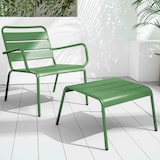 thumbnail of Poltrona e poggiapiedi in metallo verde cactus.