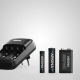 thumbnail of ABSINA Akku Ladegerät X4 für AA, AAA & 9V - Akkuladegerät 4-fach zum Laden von wiederaufladbaren Akkus - NiMH Ladegerät Akku Batterieladegerät