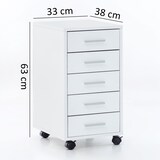 thumbnail of Rollcontainer Weiß 33 x 63 x 38 cm Holz Schubladenschrank Schreibtisch, Büro Schrank mit 5 Schubladen, Container Rollschrank klein Standcontainer