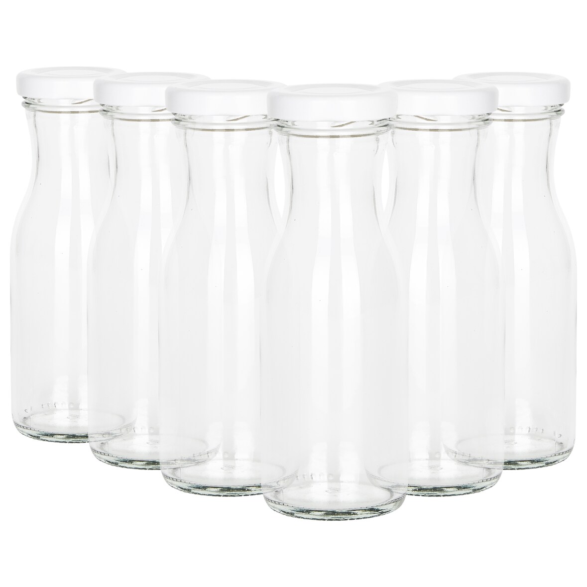 6er Set Weithalsflasche Karaffe 150 ml + To 43 Deckel weiß