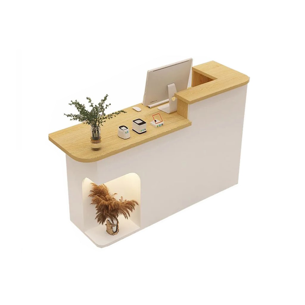 Rezeption Theke Bar Empfangstheke empfangstisch Counter Kassentisch Holzoptik und Weiß 120cm R