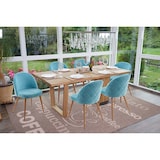 thumbnail of Set van 6 eetkamerstoelen HWC-D53, stoel keukenstoel, retro jaren 50 design fluweel ~ turquoise