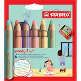 thumbnail of STABILO 6 crayons multi-talents woody 3in1 + 1 taille-crayons pastel