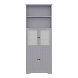 thumbnail of Merax armario alto de baño 57.4 x 28.5 x 162.5 cm, puertas de cristal y baldas regulables, gris