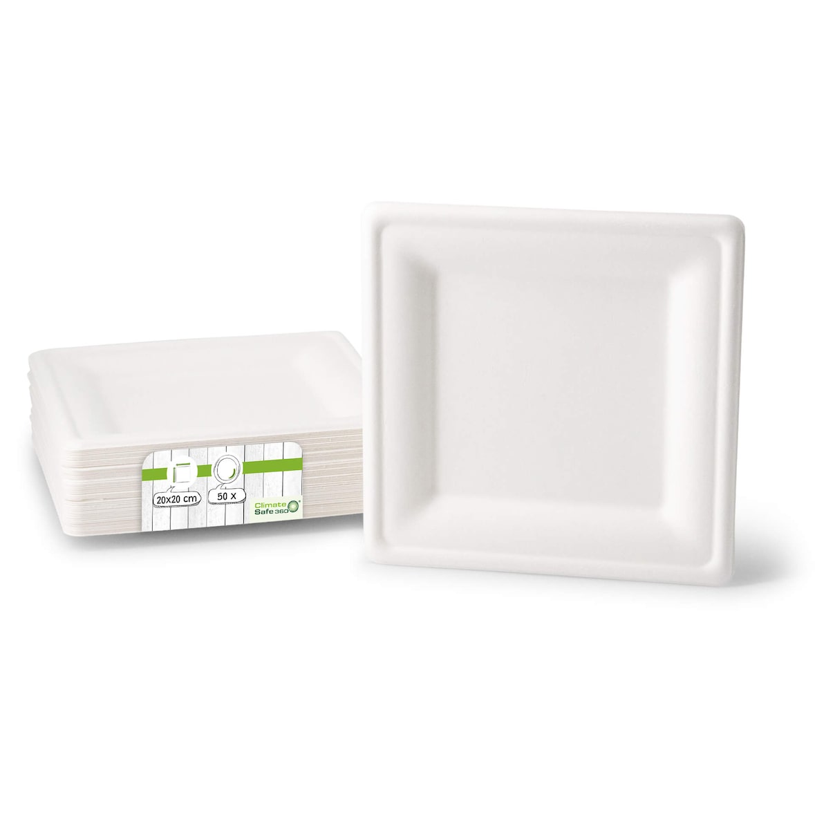 greenbox - Teller aus Zuckerrohr 20 x 20 cm, quadratisch, 50 St.