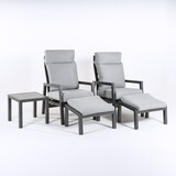 thumbnail of Conjunto de jardín relax, 2 sillones reclinables + 2 reposapiés + mesita auxiliar, Aluminio reforzado color antracita, Cojines color gris