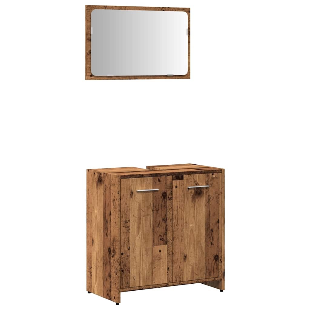 vidaXL Badschrank mit Spiegel Altholz-Optik Holzwerkstoff