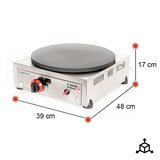 thumbnail of Romux® Máquina de Facer Crepes a Gás Profissional Simple de Bancada em Aço Inox com 1 Placa de Ferro Fundido de 40 cm Ø | Crepeira - 3000 W