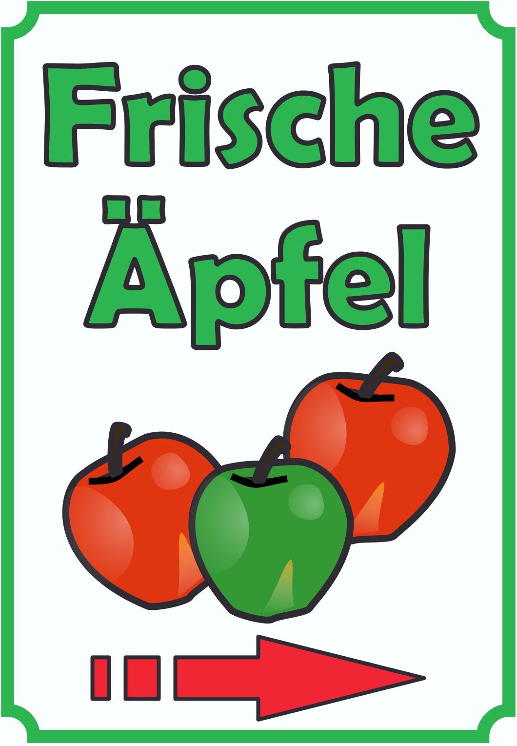 Verkaufsschild Schild Äpfel Hochkant mit Pfeil rechts A6 Rückseite selbstklebend