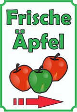 thumbnail of Verkaufsschild Schild Äpfel Hochkant mit Pfeil rechts A6 Rückseite selbstklebend