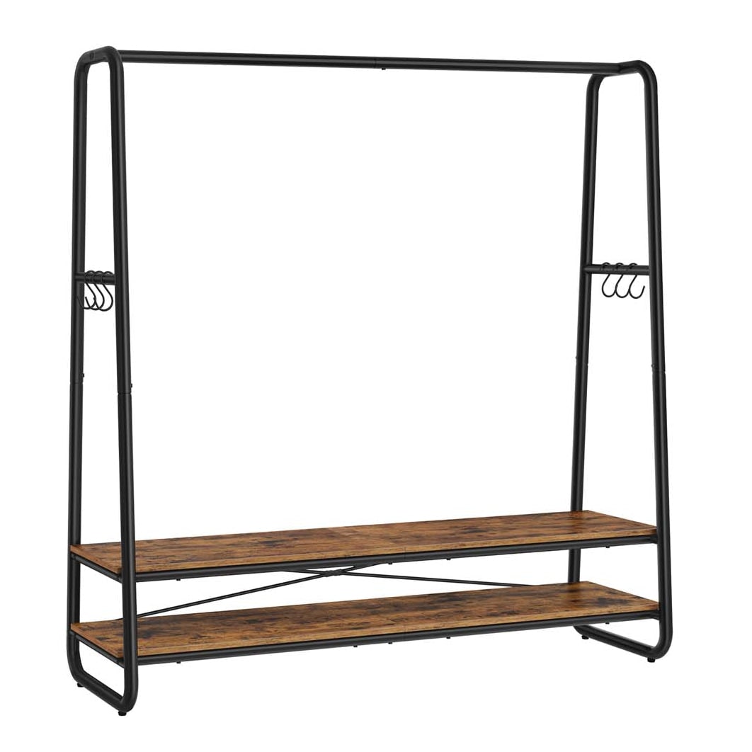 Helloshop26 - Industriële kledingrek stevig kledingrek met 2 planken 6 S-haken stalen frame voor de slaapkamer industriële stijl 12_0006996