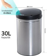 thumbnail of Sensor-Mülleimer Edelstahl schwarz 30 L 30,5x30,5x51,5 cm kontaktlos