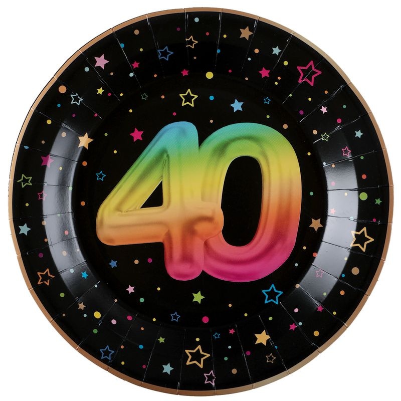 6 Teller 40. Geburtstag bunt Pappteller