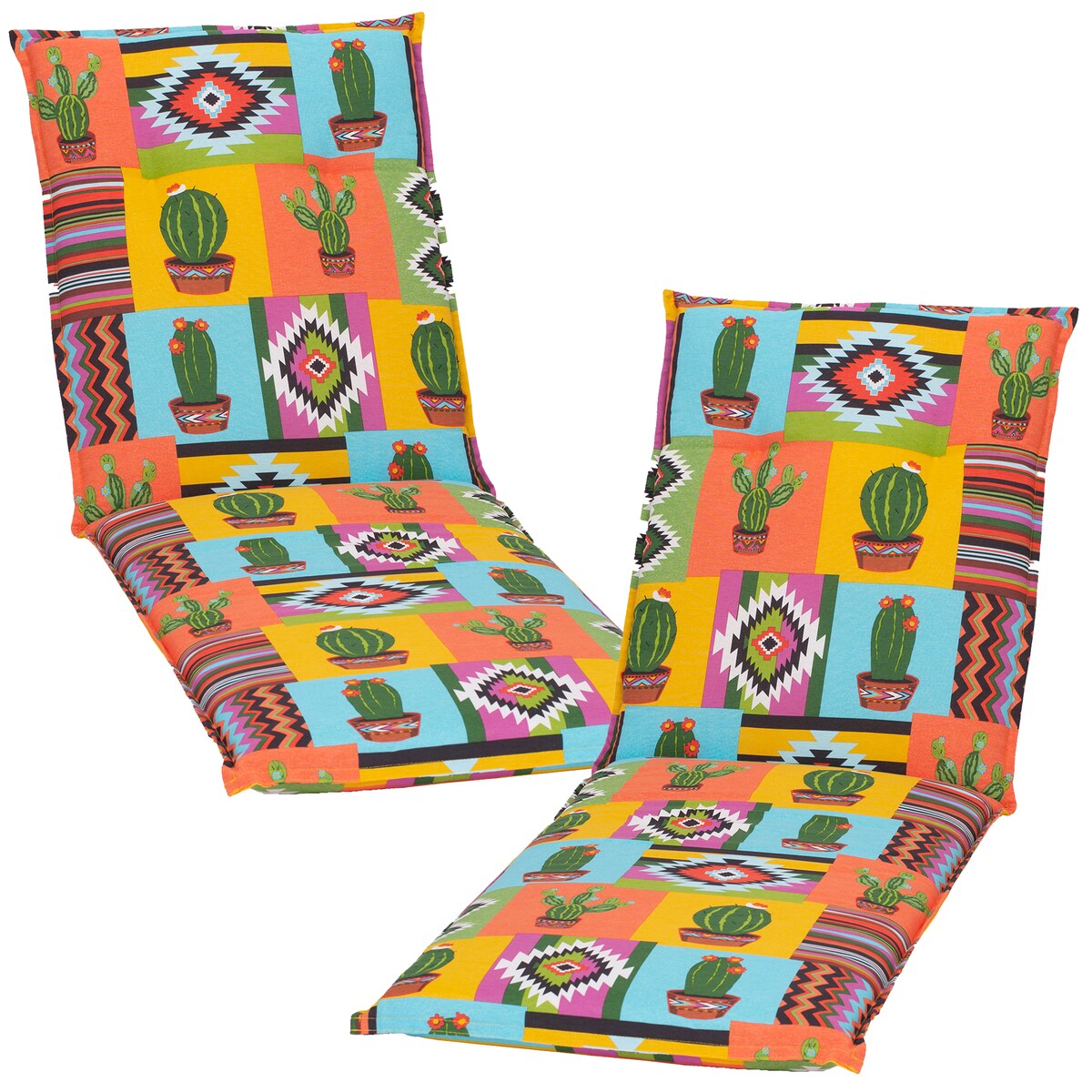 NYVI Liegenauflagen Piemont - Polsterauflage mit Halteband & Bindebändern Dessin:Mexiko BE912,Größe:2x Liegenauflage