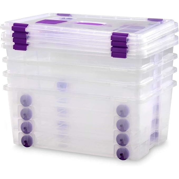 Pack 4 cajas Plástico Almacenaje Grandes Multiusos con Asa y Ruedas - Medidas 585 x 390 x 250 - Capacidad de 42 litros (4)