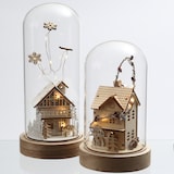 thumbnail of LED Deko in Glaskuppel beleuchtet Holzhaus Weihnachtsdeko 10 LED H: 20cm natur