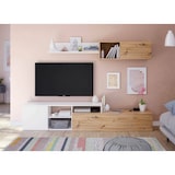 thumbnail of Dmora Einbaufertige Wand Miami, TV-Ständer für Wohnzimmer, Wohnzimmerkomposition mit Wohnwand und Regal, 220x40h44 cm, Asteffekt Eiche und Weiß