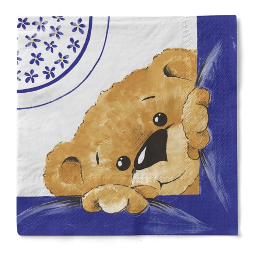Sovie HOME Serviette Teddy in Blau aus Tissue 33 x 33 cm, 3-lagig, 20 Stück - Baby-Shower, Taufe