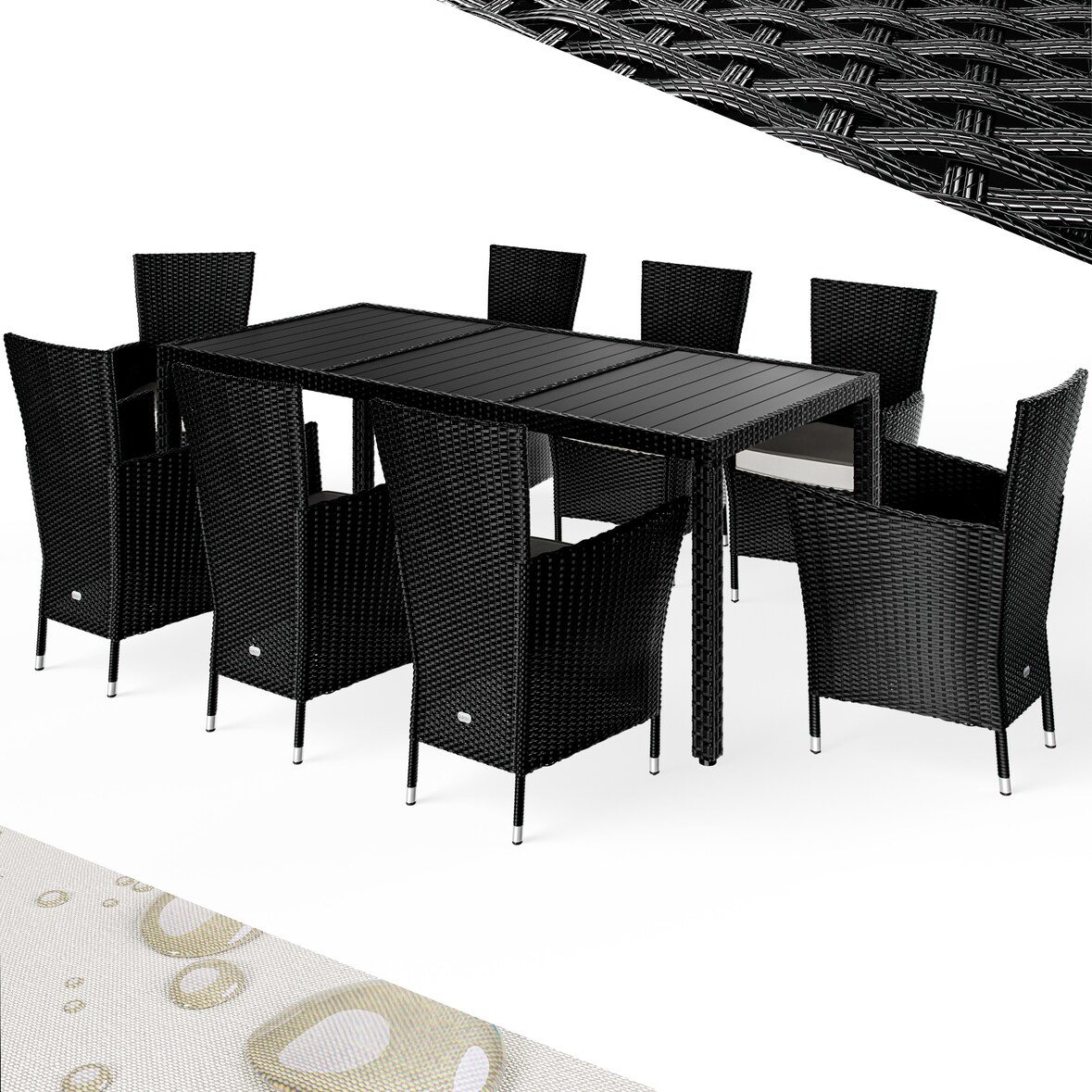 CASARIA® Polyrattan Sitzgruppe mit WPC Tisch 8+1 Schwarz
