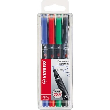 STABILO Pochette 4 marqueurs pointe super fine OHPen permanent 0,4 mm