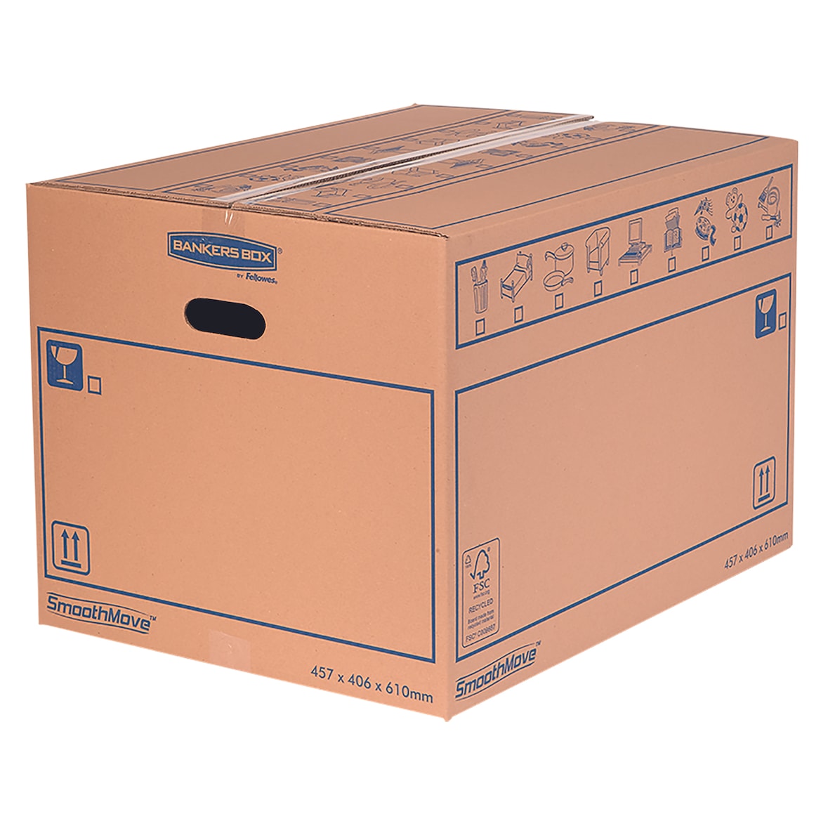 Bankers Box Pk10 Cajas de Transporte y mudanza de cartón extra resistente, montaje manual, asas de transporte, 32L , 43 x 30 x 25 cm.