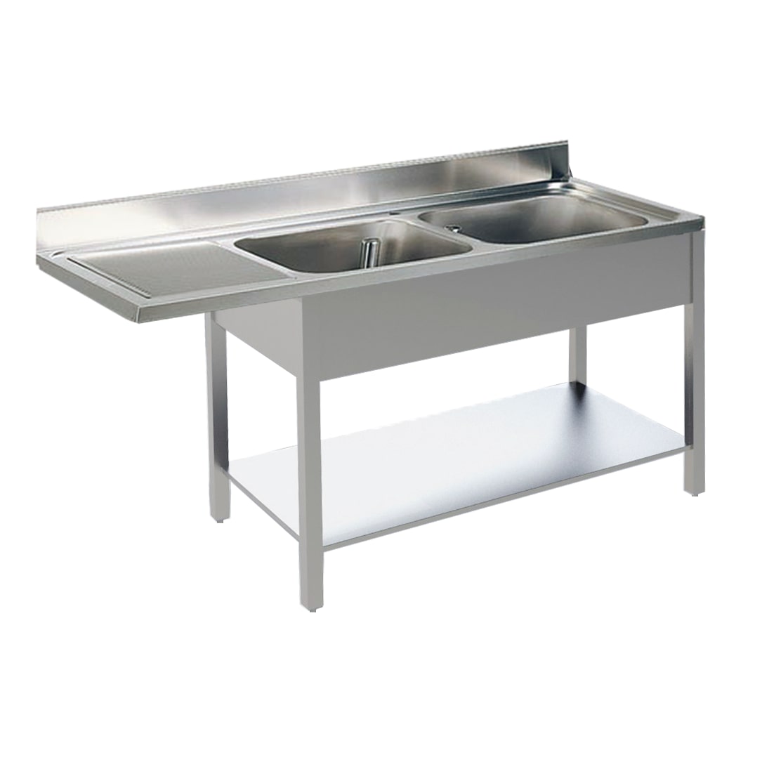 Spülcenter B 160cm - 2 Becken rechts - mit glatter Ablagefläche