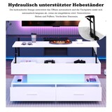 thumbnail of Höhenverstellbarer Couchtisch mit LED-Beleuchtung, Musiksteuerung, Stauraum, 2 Schubladen, Weiß, 100x50x44 cm, Modernes Design