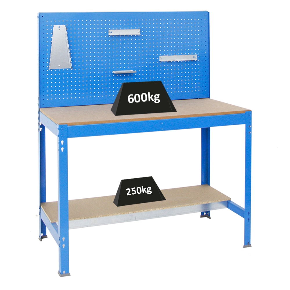 PROREGAL Proregal Werkbank Quick-Buffalo mit Werkzeugwand + Zubehör Alpha | HxBxT 84x120x61cm | Traglast 600kg | Blau | Holzplatte
