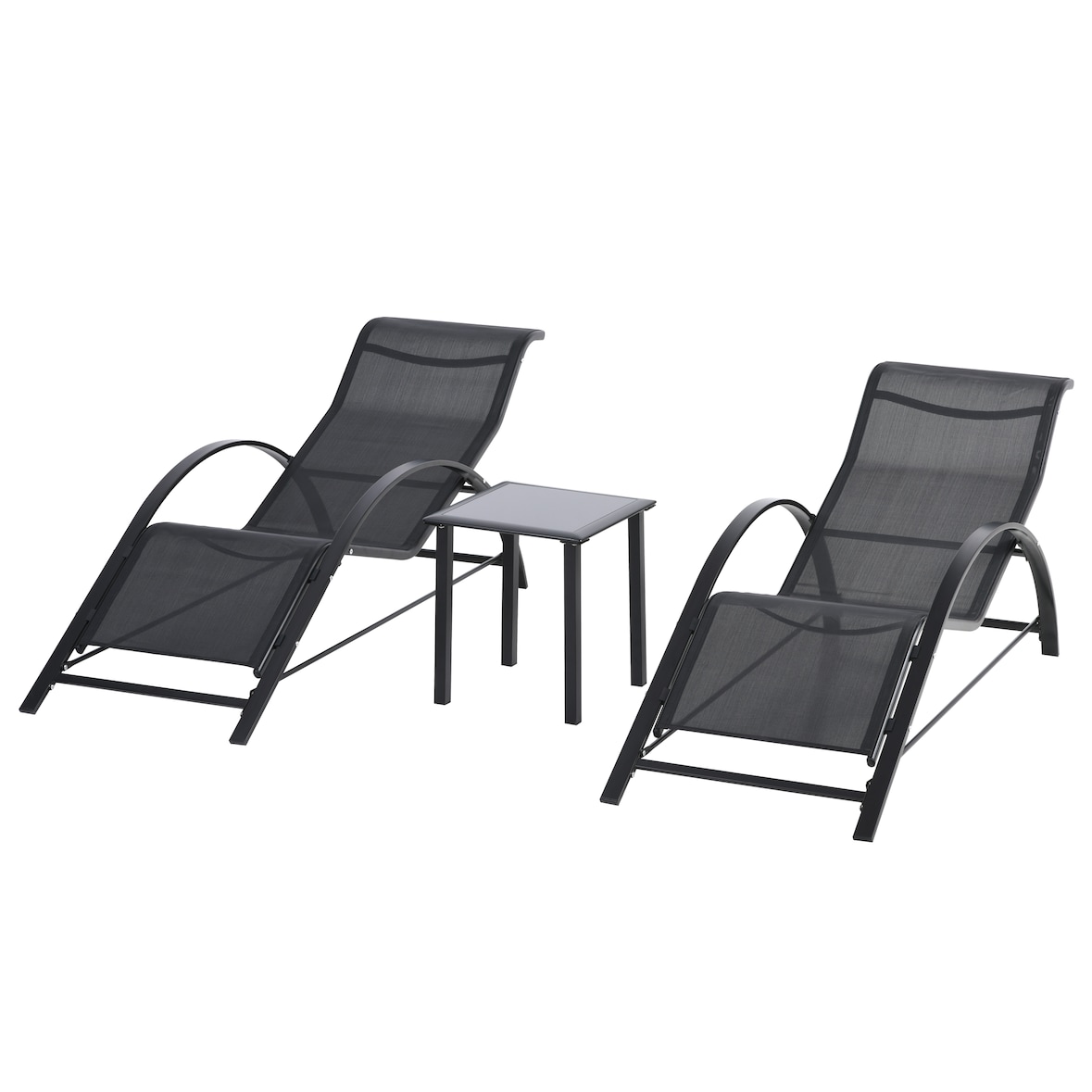 2 Tumbonas de Jardín 59x169x66cm con Mesa de Café 41x41x45cm Patio Piscina Negro