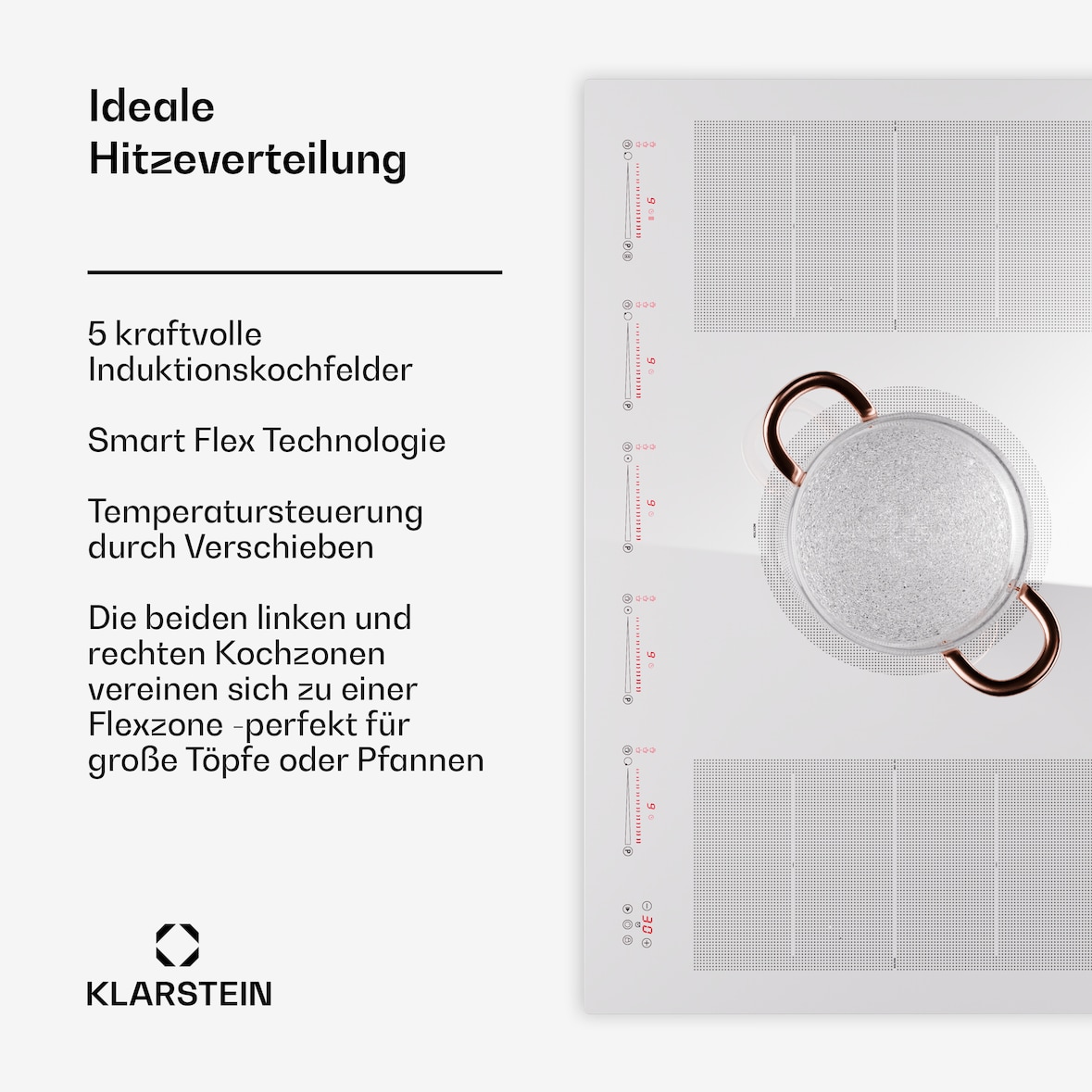 Masterzone 90 Flex Induktionskochfeld Einbau 5 Kochzonen 2 Flex-Zonen ThermoBoost Smart Flex Technology max. 12600 Watt Weiß