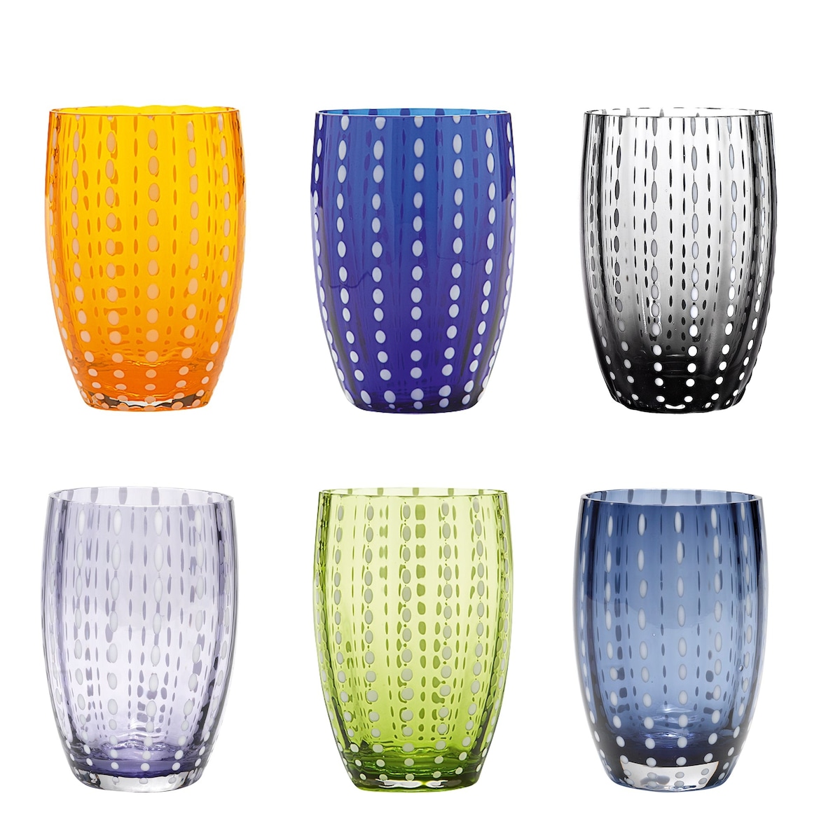 Zafferano Perle Gläser Set 1 - 6er-Set, bunte mundgeblasene Gläser, 32 cl, handgefertigt, Wasser/Cocktails