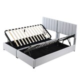 thumbnail of Polsterbett 180x200 cm Grau mit Leinenstoff, hydraulischem Stauraum, verstellbarem Kopfteil, Lattenrost, multifunktionales stabiles Holzgestell