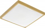 Ein quadratischer Deckenleuchter mit goldenem Rahmen.