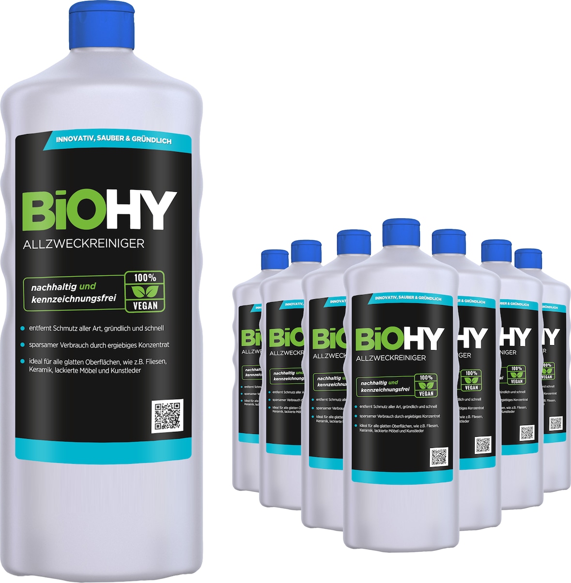 BiOHY Allzweckreiniger Konzentrat (9x1l Flasche) | Schonender Profi - Universalreiniger für Haushalt und Auto | vollständig biologisch abbaubar