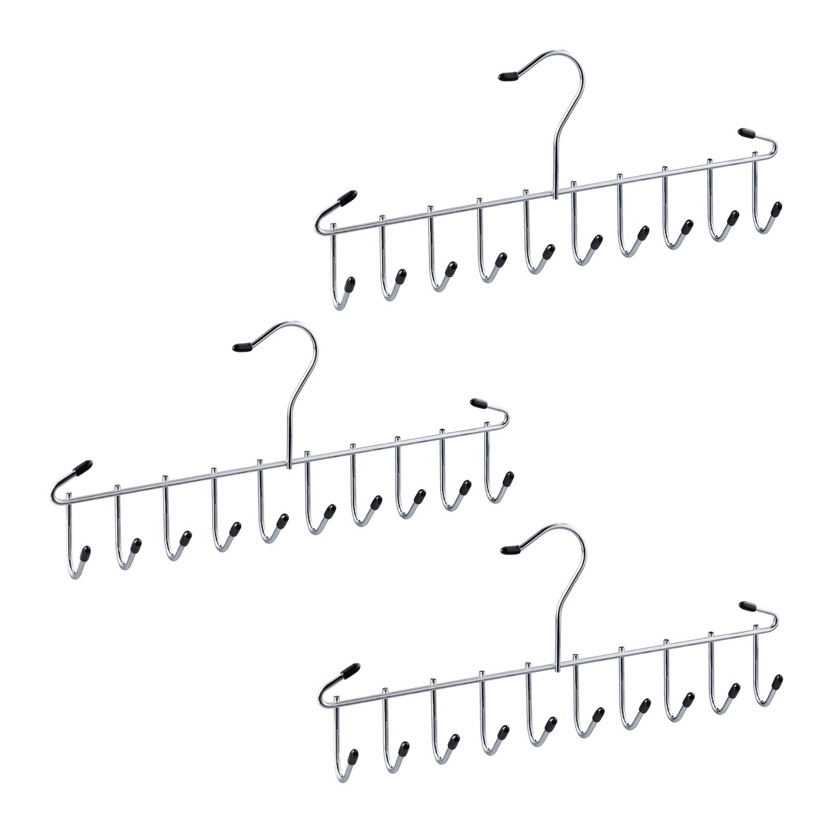 Relaxdays Gürtelhalter 3er Set, Metall, platzsparend, 12 Haken, Krawatten, Schals & Gürtel, Krawattenhalter, silber