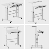 thumbnail of höhenverstellbarer Sitz-Steh Schreibtisch 80x60cm, Stehpult, drehbar, Mobiler Stehtisch mit neigbar Tischplatte, Weiß