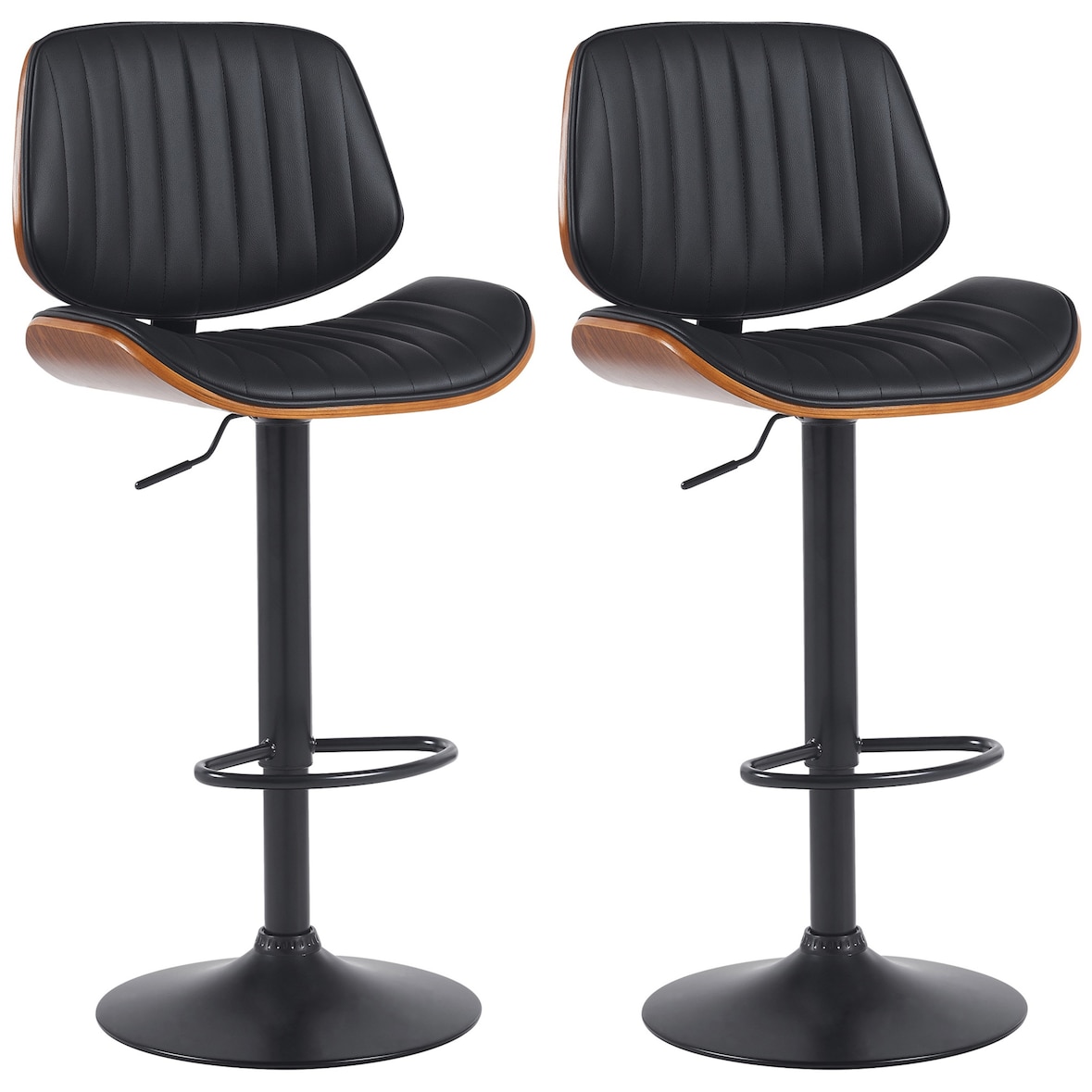 Lot de 2 tabourets de bar Clawson en similicuir Noyer / Noir/Noir